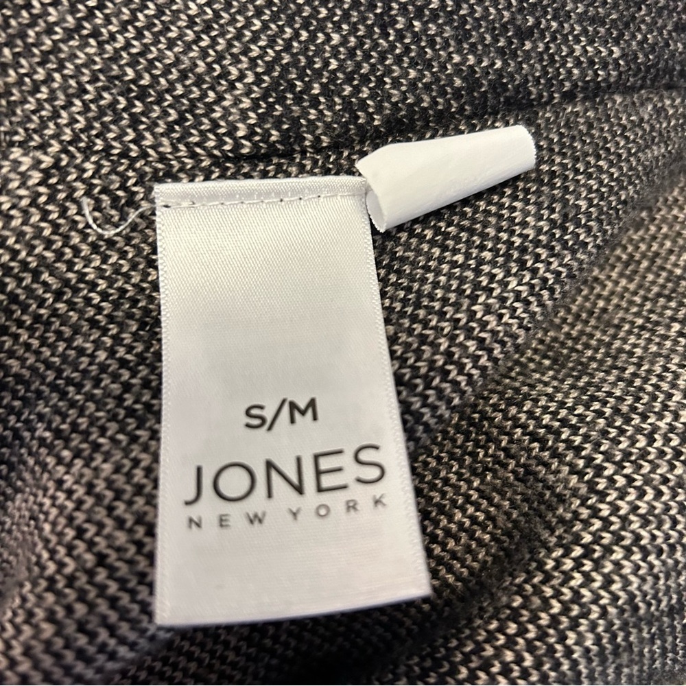 Jones New York cream black check poncho cotton wool blend with zipper size S/M - Picture 6 of 9